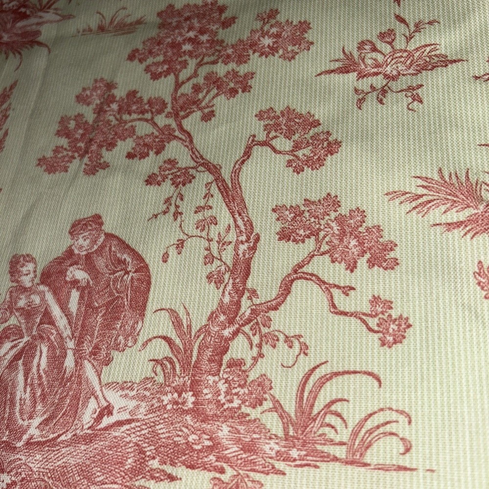 Vintage P Kaufmann Toile Fabric Pink Cream 3 Yds x 56" Stain Repellent